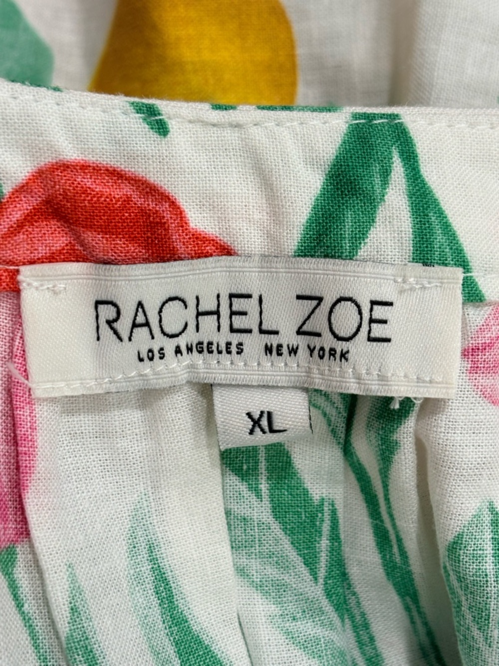 Rachel Zoe Linen Blend Pink Red and Yellow Lemons 3/4 Sleeve Tie Front Blouse XL - Picture 2 of 11